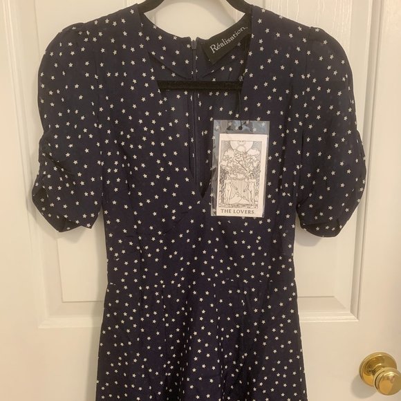 Realisation Par Dresses & Skirts - Réalisation Par silk Ozzie dress in navy star print (XS)